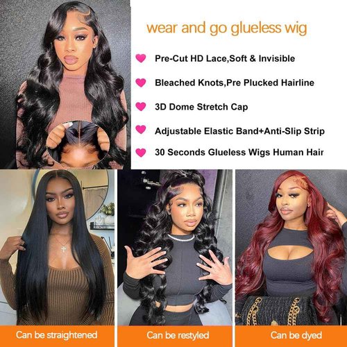 GUART 5x8 Glueless Wigs Human Hair Pre Plucked Pre Cut Body Wave 5x8 Hd Lace Closure Human Hair 180% Density Wear And Go Glueless Wigs Pre Cut(26inch)
