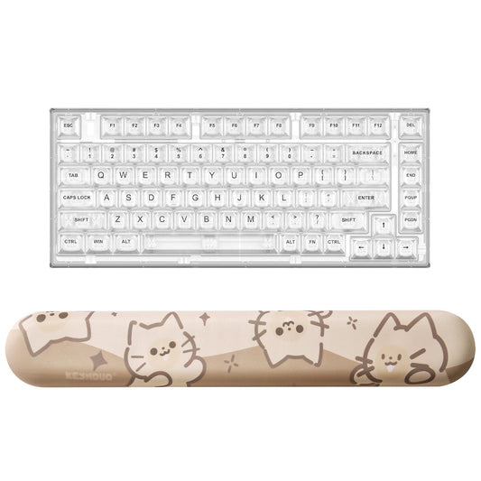 YUNZII X75 Mechanical Keyboard(Crystal White Switch, Wired -White), Keyboard Wrist Rest(Cat)