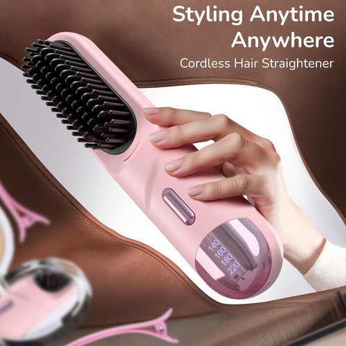 Go Brush Pro 2025 Hair Straightener Brush 300 Million Negative Ionic Portable Hair Straightener Comb for Women with 4 Temps Fast Heating MCH Ceramic Coating Smooth Frizz - Free Hair