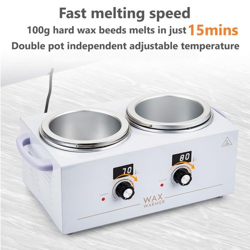 Professional Double Wax Warmer for Hair Removal, Body Wax Kit, Home Digital Waxing Heating Machine, Double Wax Pot Paraffin Facial Skin, Adjustable Temperature, for Body SPA Salon Equipment