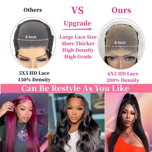 LATTIXXIA 6x5 HD Lace Front Wig Wear and Go Glueless Wigs Human Hair Pre Plucked Pre Cut 200% Density Straight Lace Front Wigs Human Hair Glueless Lace Front Wigs For Women 22 Inch