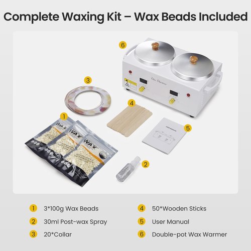 SUERBEATY Wax Pot for Hair Removal, Professional Double Waxing Pot with LED Digital Display, Salon & Home Waxing Kit for Women with Adjustable Temp, 300g Beads, 50 Sticks, 20 Collars, Post Wax Spray