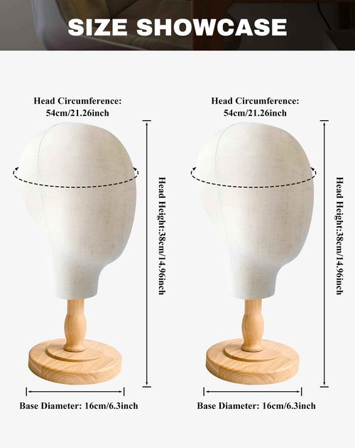 CHADWICK 2-Pack Canvas Wig Head Stand with Detachable Wood Stand, 21 Inch Mannequin Head for Wigs, Hats & Jewelry Display – Professional Foam Block for Salon, Home Use & DIY Projects