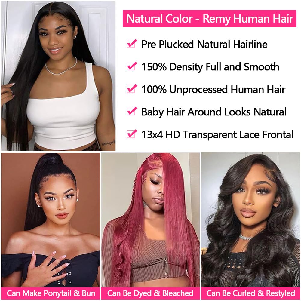 12A Straight Bundles with Frontal Human Hair 20 22 24 with 18 Inch Brazilian Human Hair Bundles with Closure 100% Unprocessed Virgin Hair Weave Bundles with 13x4 HD Lace Frontal