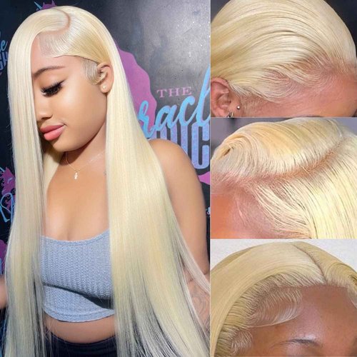 Myecool 613 Lace Front Wig Human Hair 13×4 Straight 613 HD Lace Frontal Human Hair Wigs for Women Pre Plucked Bleached Knots With Baby Hair (22Inch, 150% Density Blonde Wig)