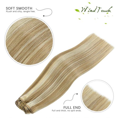 WindTouch Clip in Hair Extensions Real Human Hair #18P613 Mixed Bleach Blonde 70g 12 and 18 inch