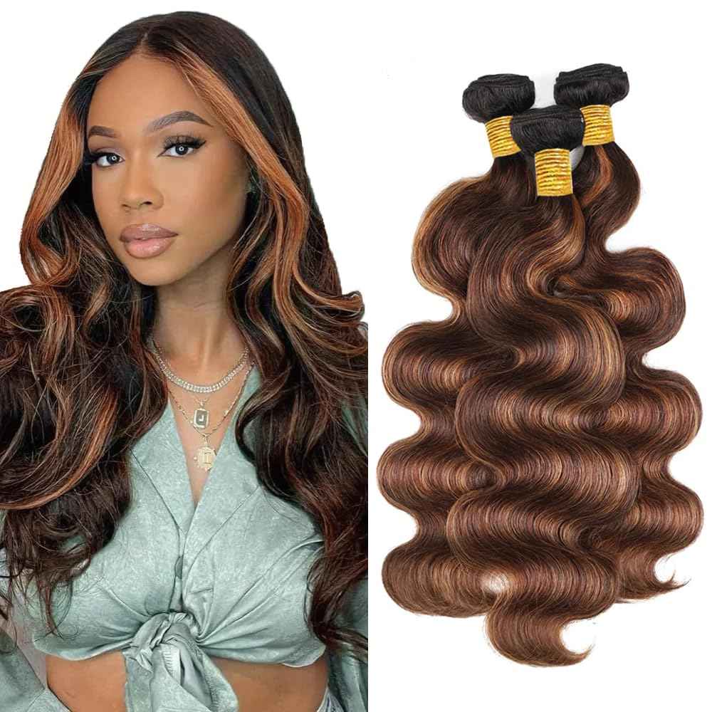 28 30 32 Inch Color 30 Bundles P4/30 Body Wave Bundle Highlight Human Hair 3 Bundles Two Tone Brown Mixed With Light Brown Bundle
