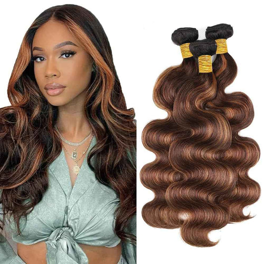 28 30 32 Inch Color 30 Bundles P4/30 Body Wave Bundle Highlight Human Hair 3 Bundles Two Tone Brown Mixed With Light Brown Bundle