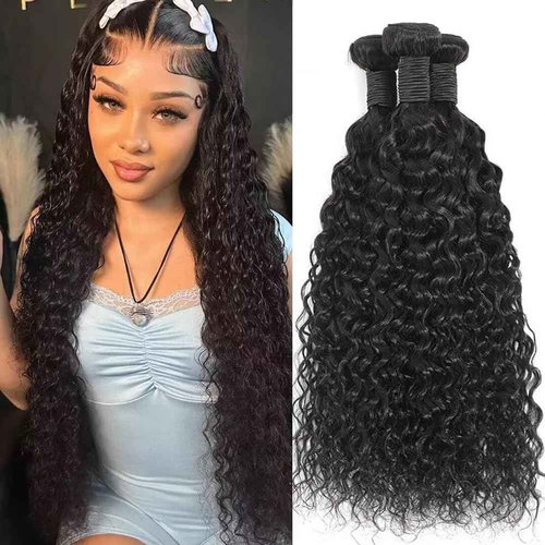 ZHENLISI Water Wave Bundles Human Hair 3 Bundles 10A Brazilian Unprocessed Virgin Human Hair Wet and Wavy Bundle Curly Weave Human Hair Extensions Natural Black 24 24 24 Inch