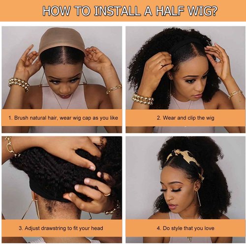 UWLK Half Wig Human Hair Curly 20 Inch 200 Density Glueless Jerry Curly Human Hair Half Wigs For Black Women 3 In 1 Seamless Flip Over Wear Go Beginner Friendly Curly Wig Natural Color