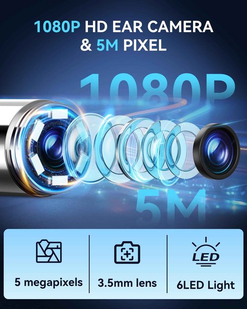 Electric Ear Wax Removal with 1080P Ear Camera, Water Powered Ear Cleaner with 4 Mode Settings, 10 Tips, Wireless Otoscope with 6 LED Lights, 8 PCS Earwax Removal Kit Set