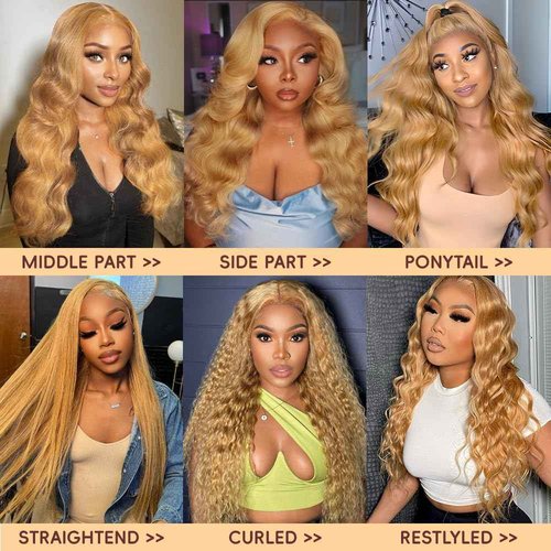 Honey Blonde Wig Human Hair 200% Density 13x4 Blonde Wig Human Hair Body Wave Lace Front Wigs Human Hair Pre Plucked Colored 27# Lace Frontal Wigs 24 Inch