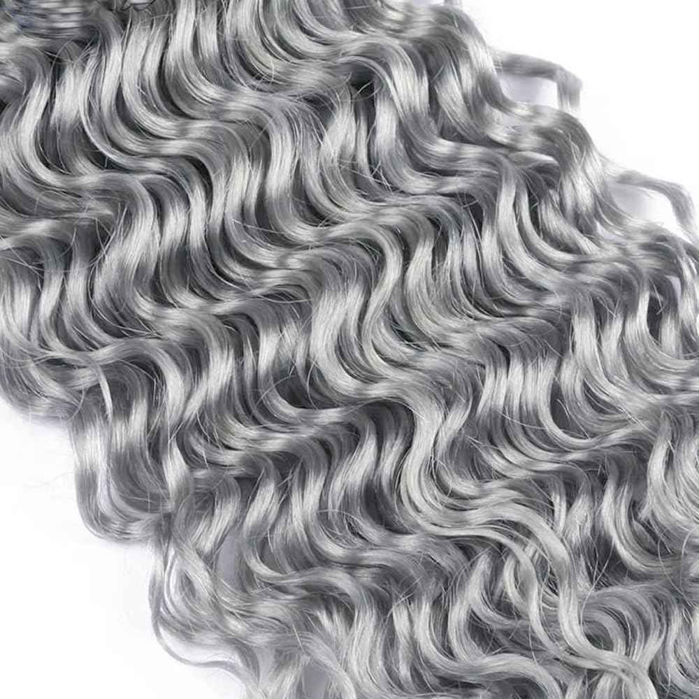 Giginger Sliver Grey Human Hair Bundles 22 24 26 inch Deep Wave Human Hair Bundles Sliver Grey 100% Unprocessed Raw Quick Weave Hair for Black Women