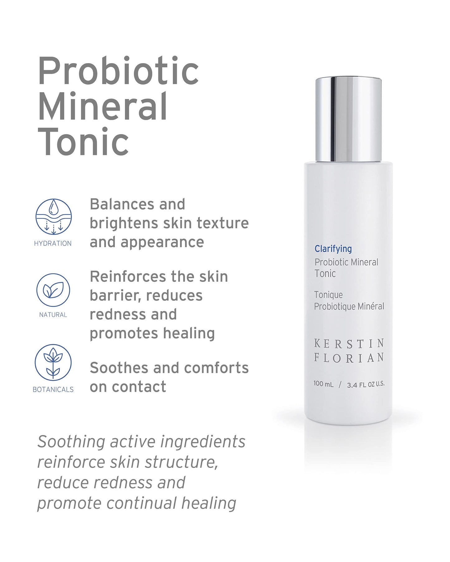 Kerstin Florian Clarifying Probiotic Mineral Tonic | Detoxifying Toner for Face & Body | Natural Skincare to Clarify and Regulate Oily Skin & Clear Pores | Gentle Formula for Women & Men (3.4 fl oz)
