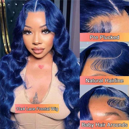 Blue Lace Front Wigs Human Hair Body Wave 28 Inch 13x4 Dark Blue HD Lace Frontal Wig Human Hair Wear and Go Glueless Royal Blue Wigs Human Hair Pre Plucked Navy Blue Colored Wigs For Black Women