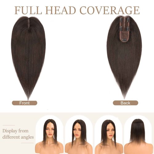 Rich Choices Hair Toppers for Women Real Human Hair 100% Human Remy Toppers for Women with Thinning Clip in NO Bangs Upgrade Extended 2"*6"Lace Base 150% Density 12 Inch #1B Natural Black