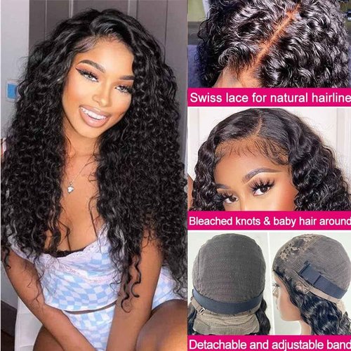 Josblue Deep Wave Lace Front Wigs Human Hair 4x4 Transparent Lace Closure Wigs 180% Density Human Wigs for Black Women Pre Plucked with Baby Hair 26 Inch