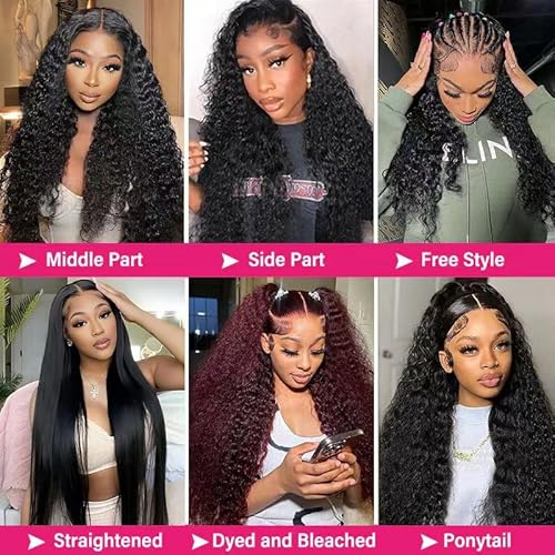SQU&CIR 28 Inch Deep Wave Lace Front Wigs Human Hair 180% Density 13x4 HD Lace Front Wigs Deep Curly Lace Frontal Wigs Pre Plucked with Baby Hair