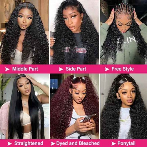 SQU&CIR 16 Inch Deep Wave Lace Front Wigs Human Hair 13x4 HD Lace Front Wigs Human Hair Pre Plucked Brazilian Deep Wave Wig Human Hair Deep Wave Wig 180 Density