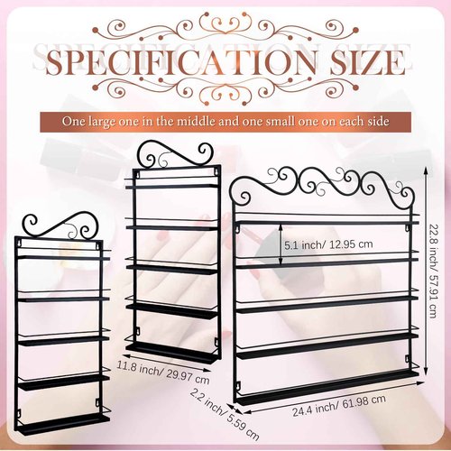 Sintuff 3 in 1 Nail Polish Rack Wall Mount Nail Polish Organizer 5 Tiers Shelf Storage Display Holder Stand Holds 200 Bottles for Home Salon Business Spa(Black)