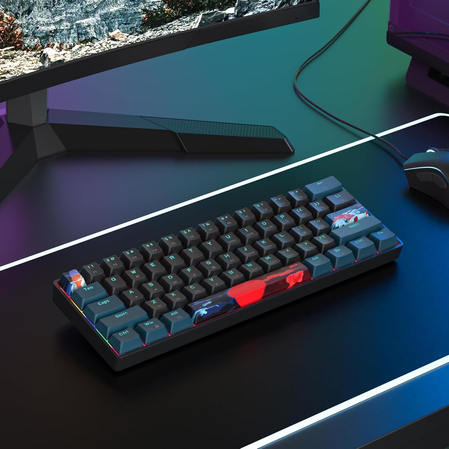 60 Percent Gaming Keyboard 68 Keys Mechanical Keyboard LED Backlit Compact Wired Keyboard with Red Switch for Windows PS4/5 Xbox Gamer(Black-White)