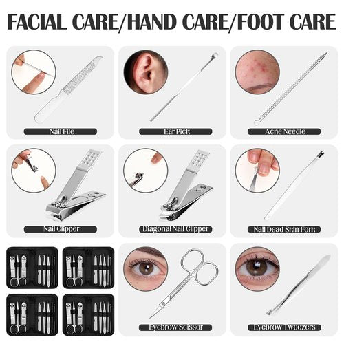 Coume 48 Set Christmas Men Gift Bulk Nail Care Kit Stainless Steel 8 in 1 Manicure and Pedicure Set with Travel Case Baby Shower Prizes for Employee Appreciation Teacher Staff Coworkers(Black Series)