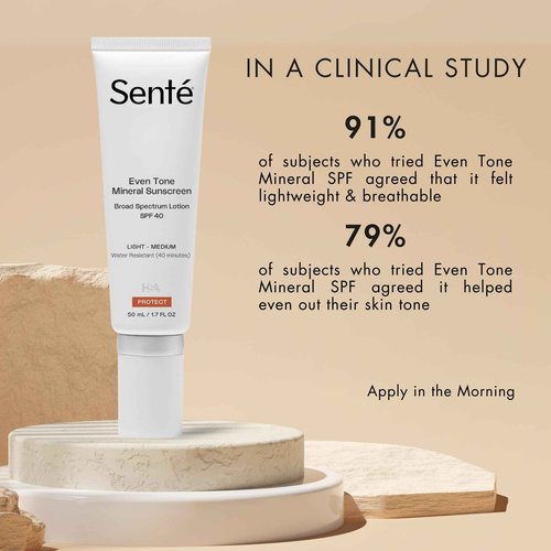 Senté Even Tone Mineral Sunscreen Tinted | SPF 40 Light-Medium | Hydrating, Lightweight Sun Protection Treatment for Redness & Discoloration | UVA/UVB & Blue Light Defense | 1.7 oz