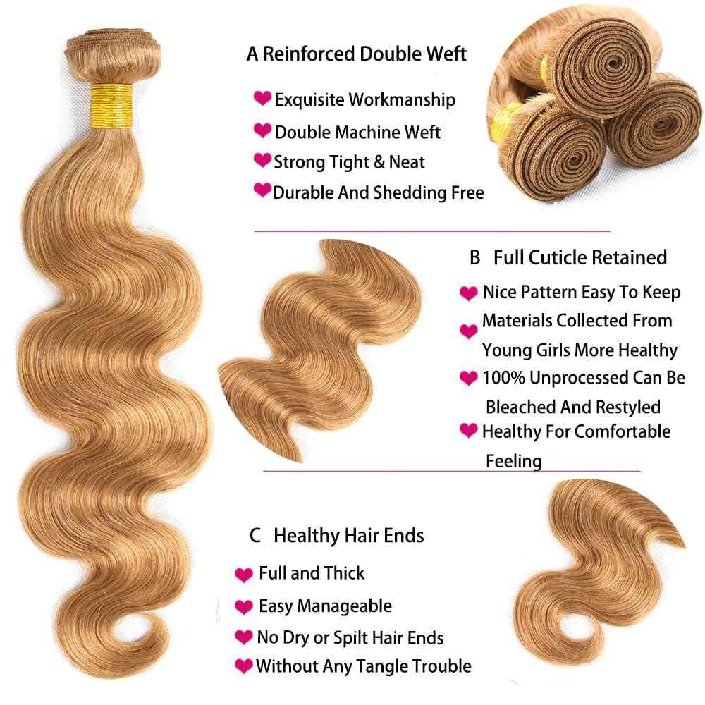 Giginger Brazilian Human Hair Bundles 26 28 30 Inch Honey Brown 27 Color Body Wave Bundles Human Hair Unprocessed Virgin Quick Weave Hair for Black Women
