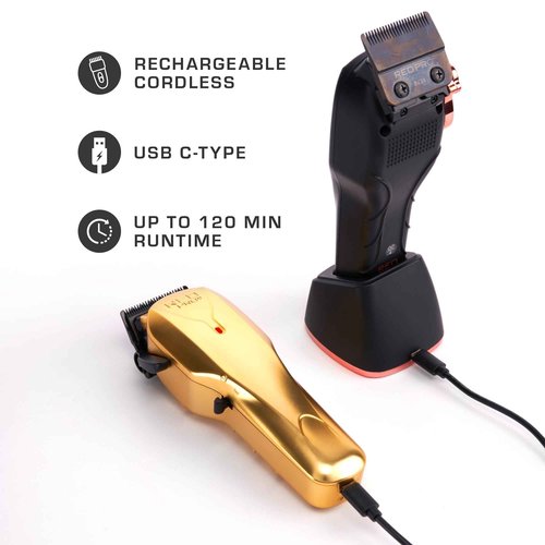 RED Pro Professional Cordless Hair Clipper for Men, Electric Rechargeable Hair Clipper Set for Barbers and Stylists with Up to 150 Minutes Battery Life, 6 Clippers Guide Included (Matte Gold)