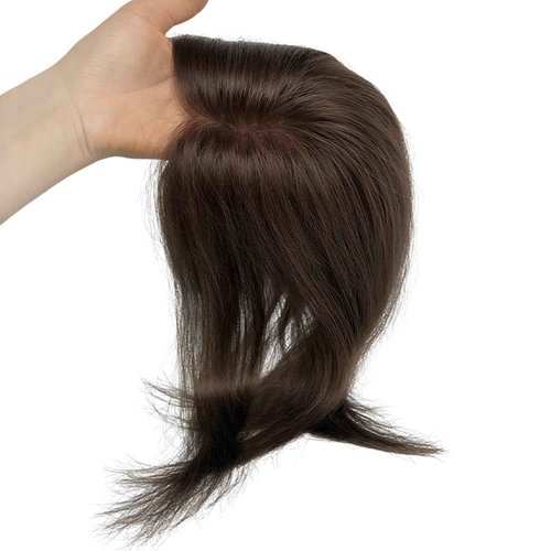 8x11cm Breathable Hair Topper, 12 inches 35g 120% Density Real Human Hair, 3 Non-Slip BB Clips, Wearable on Left, Right & Middle Part, Versatile Styling for Hair Loss & Volume Boost (Brown)