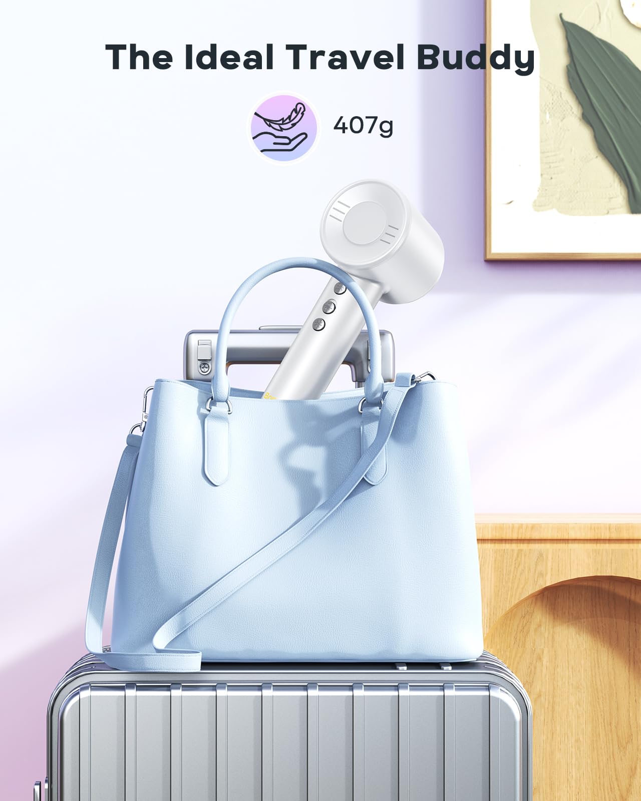 Hair Dryer - Negative Ionic Blow Dryer with 150000 RPM High Speed Brushless Motor for Fast Drying, Low Noise, HD Display Hair Dryer with Diffuser and Nozzle, 4 Temps & 3 Speeds