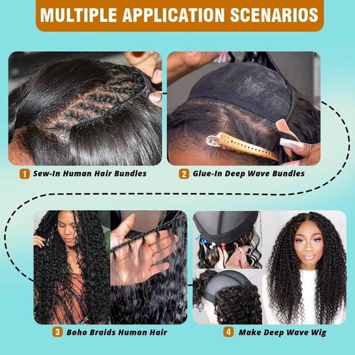12A Human Hair Bundles 30 Inch Deep Wave Bundles Human Hair 100% Unprocessed Brazilian Virgin Deep Curly Weave 1 Bundle Water Wavy Hair Extensions Real Human Hair 1B Bundle for Women