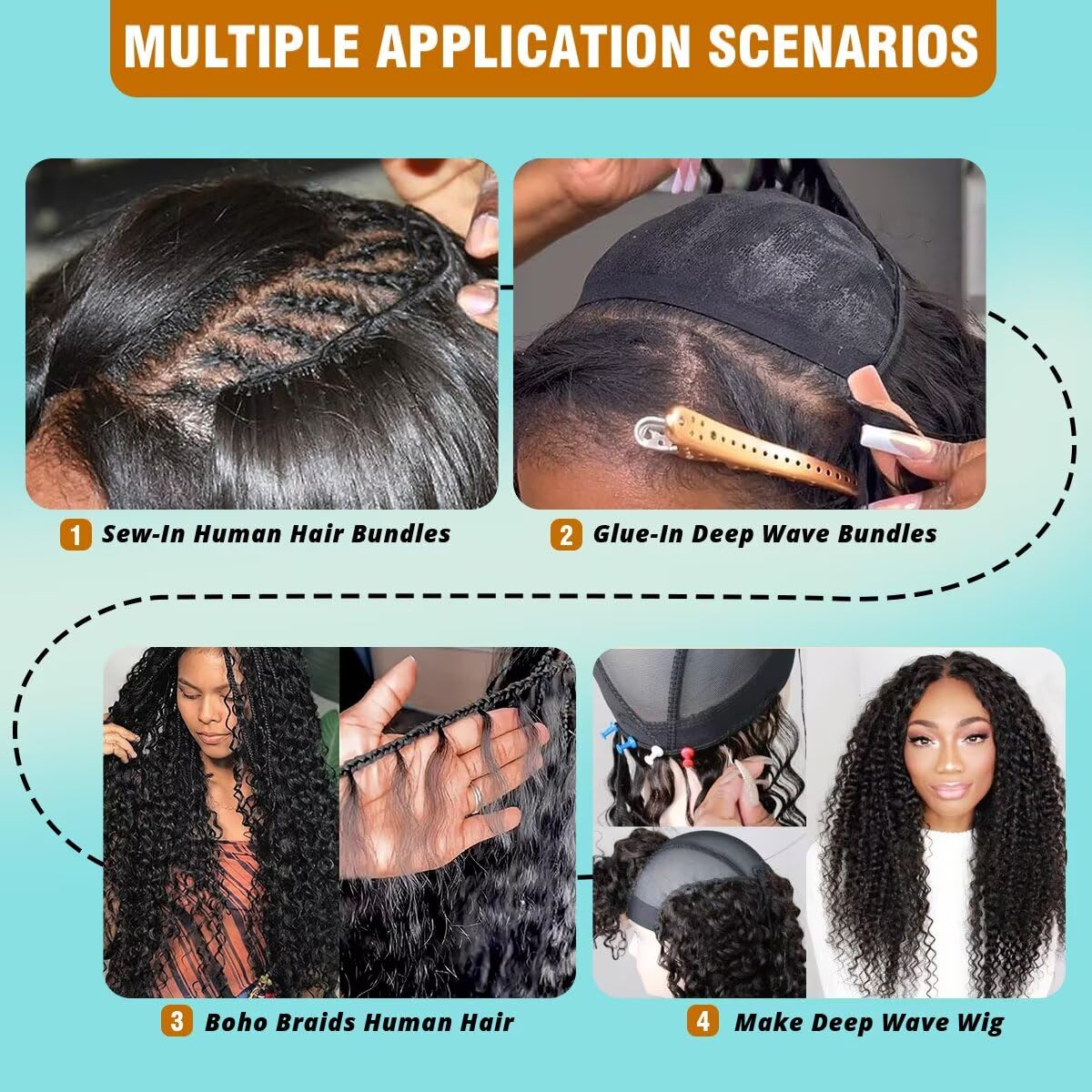 12A Human Hair Bundles 14 16 18 Inch Deep Wave Bundles Human Hair 100% Unprocessed Brazilian Virgin Deep Curly Weave 3 Bundle Water Wavy Hair Extensions Real Human Hair 1B Bundle for Women