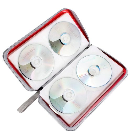CD Case, Siveit DVD Case Holder 96 Capacity Hard Plastic CD DVD Disc Cases Storage Binder Wallet for Car Home Office Travel (Red)