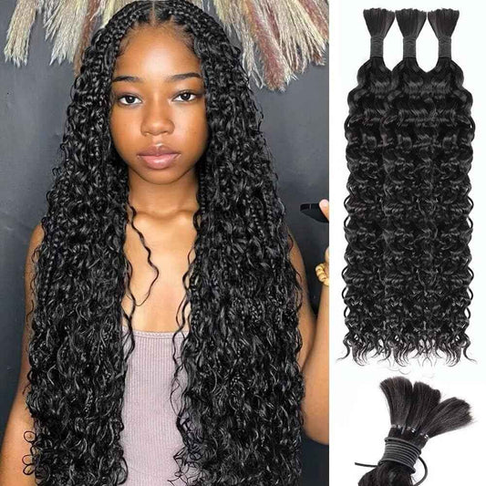 Human Braiding Hair Water Wave Bulk Human Hair 150g 24 Inch Natural Color Curly Human Hair for Boho Braids Hair Extensions No Weft 3 Braids Per Pack Wet and Wavy Human Hair Braiding Hair