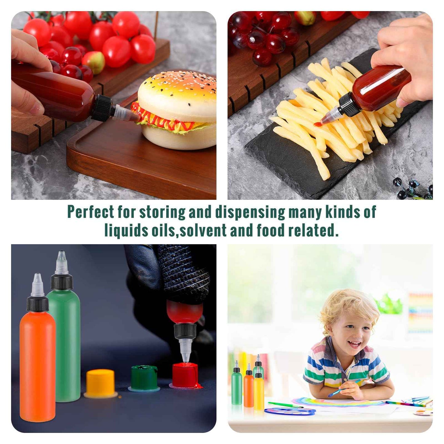 Irenare 200 Pcs 4 oz Plastic Squeeze Bottles Bulk Hair Oil Applicator Bottles Boston Empty Squeeze Condiment Bottle with Twist Top Cap Leak Proof for Liquids Oils Art Crafts Household Kitchen (Clear)