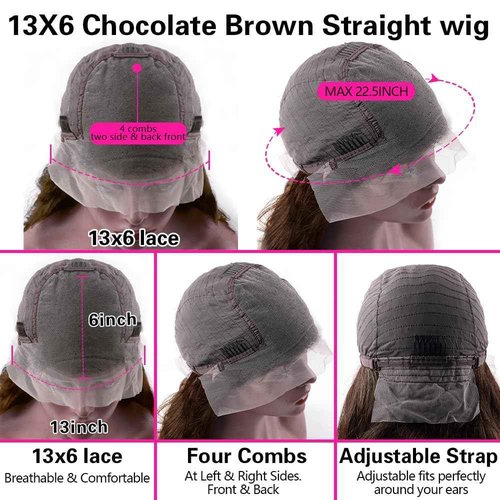 CYIKLI 30 Inch Chocolate Brown Lace Front Wig - Human Hair, 13x6 Lace Front, 200% Density HD Lace Frontal, Glueless Lace Closure, Pre Plucked