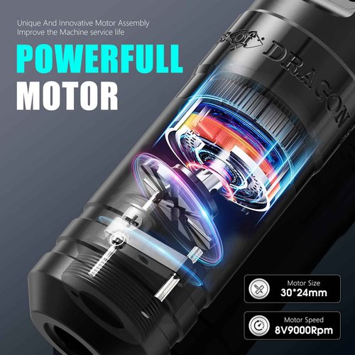 Tattoo Gun Kit Complete Wireless Tattoo Machine Kit, Kiss of Dragon V1S Rotary Adjustable Stroke Tattoo Pen with 1600 mAh Cordless Battery Tattoo Cartridge Needles Set for Beginners