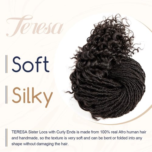 Teresa 0.2cm Micro Sister loc Extensions Human Hair Micro Locs Extensions Human Hair Interlocking Sisterlocks Sister Locs Curly Ends 100% Real Human Hair Dreadlock Extensions（14 Inch 60 Strands）