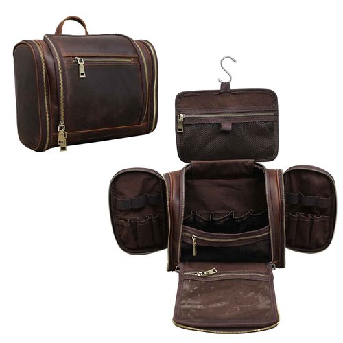 EURYNOME Toiletry Bag For Men, Genuine Leather Toiletries Organizer, Travel Hanging Toiletry Bag Large Water-resistant Bathroom Shaving Kit for Cosmetics, Makeup Case Travel Dopp Kit