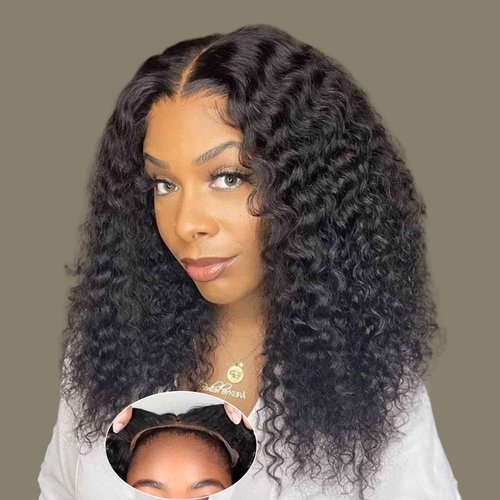 Wear and Go Glueless Wigs Human Hair Pre Plucked Pre Cut Lace Closure Human Hair Curly Lace Front Wig for Black Women Beginners (16inch)