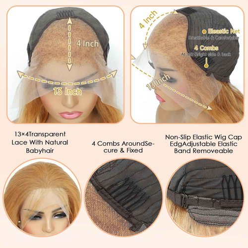 Shciyair 28 Inch Honey Blonde Wig Human Hair 200 Density 13x4 Body Wave HD Lace Front Wigs Human Hair Pre Plucked Blonde Wig Human Hair Colored 27# Lace Frontal Wigs For Women