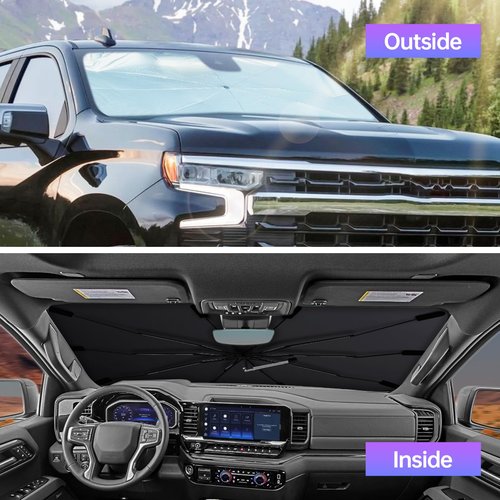 [2025 Upgraded] Windshield Sun Shade Umbrella, Foldable Car Sunshade for Trucks & SUVs with UV Protection, Heat Insulation & Automotive Interior Sun Protection for Outdoor Parking Camping (X-Large)