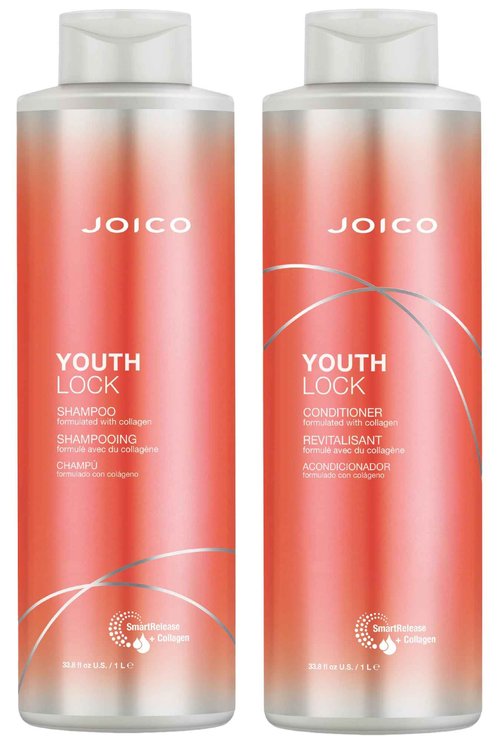 YouthLock Shampoo & Conditioner Set Formulated with Collagen | Youthful Body & Bounce | Reduce Breakage & Frizz | Free of SLS/SLES Sulfates | 33.8 Fl Oz (Pack of 2)