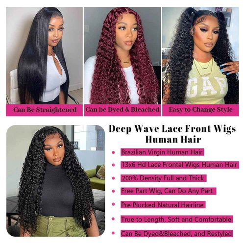 LAPIALA 28 Inch 13x6 Deep Wave Lace Front Wig Human Hair Deep HD Lace Frontal Wigs for Women 200% Density Deep Curly Glueless Wigs with Baby Hair