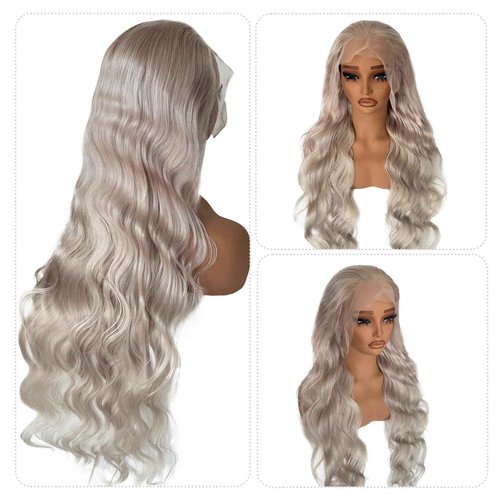 Munx Body Wave Lace Front Wig Human Hair 13x6 HD Transparent Lace Frontal Wigs with Baby Hair Silvery Grey Lace Front Wigs Human Hair 28 Inch 180% Density Pre Plucked Wig for Women