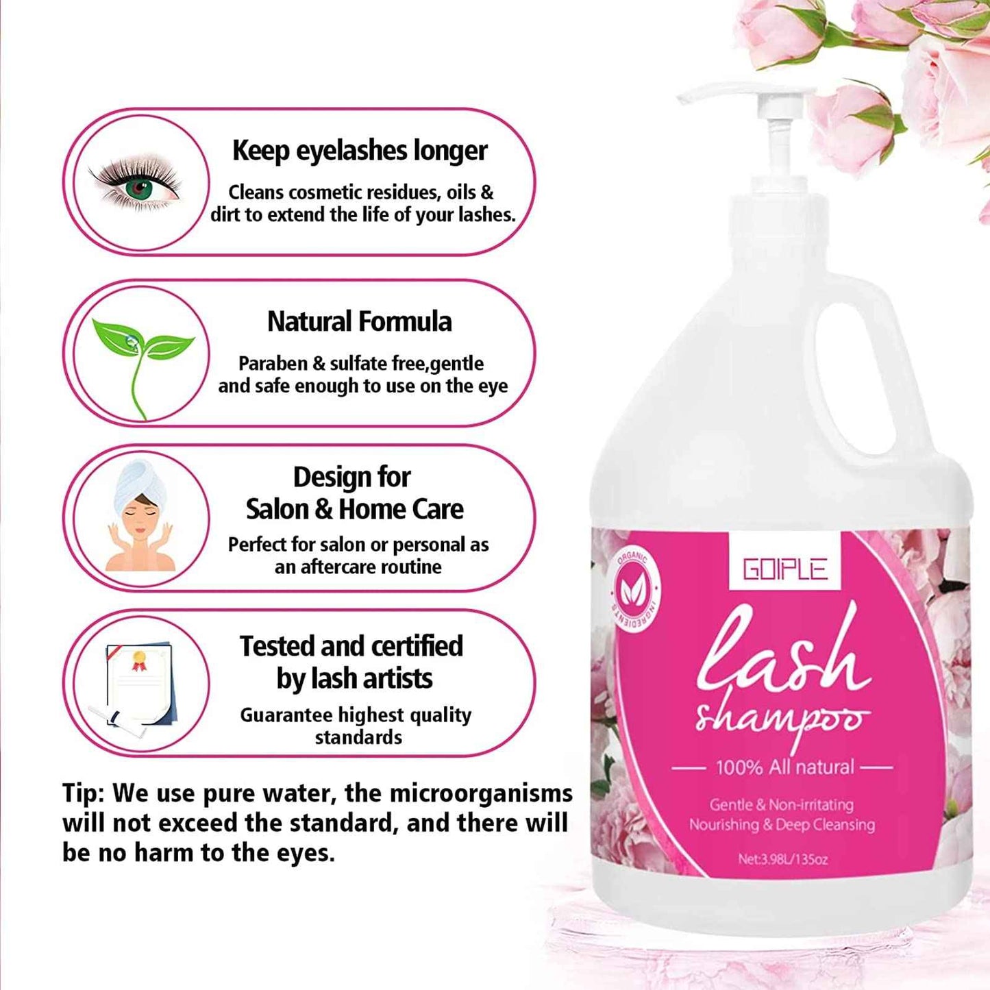 Lash Shampoo for Lash Extensions Eyelash Extension Cleanser, 3.98L Professional Eyelid Foaming Cleanser Lash Extension Kit Lash Mousse Non-lrritating Wash for Extensions Lashes Salon and Home Care