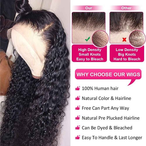 Wingirl 180 Density 13x4 HD Lace Front Wigs Human Hair Pre Plucked with Baby Hair Transparent Glueless Brazilian Deep Wave Frontal Wigs for Women Natural Black Color