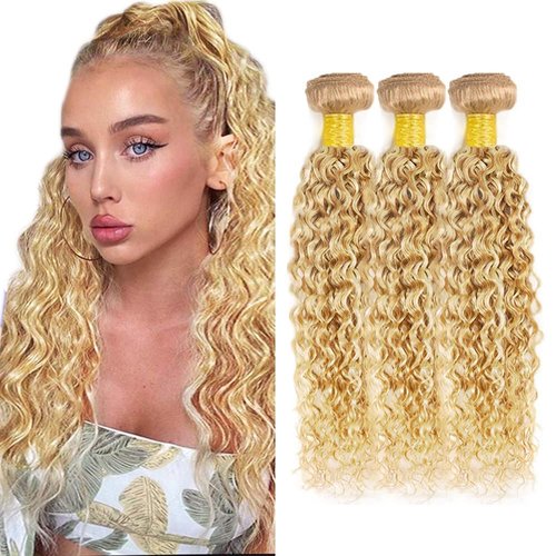 Blonde Bundles Human Hair P27/613 Kinky Curly Bundle 613 Wet and Wavy Bundles 18 20 22 inch 613/27 Human Hair Extensions