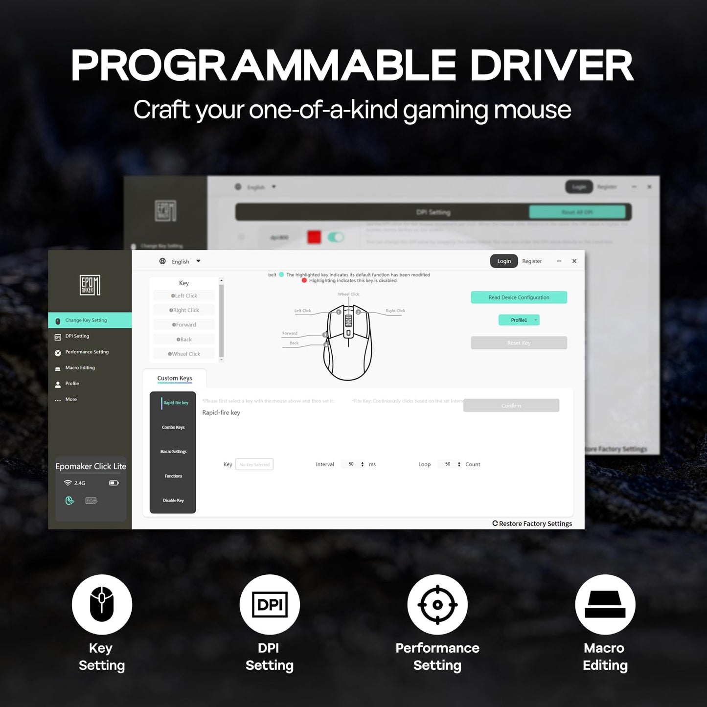 EPOMAKER Click Lite Wireless Gaming Mouse, 800 to 12,000 DPI Adjustable, PAW3311 Sensor, 500mAh, 59g, 2.4G/BT/USB-C Rechargeable Wireless Mouse with 5 Programmable Buttons for PC/Mac/Linux (White)